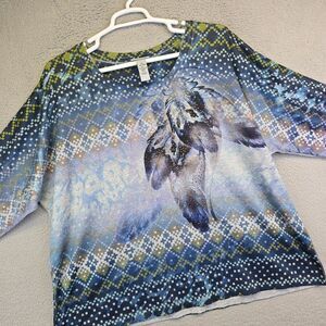 Catherines Top Womens Plus Size 2X Fairy Feather Birds Studded‎ Geometric Native